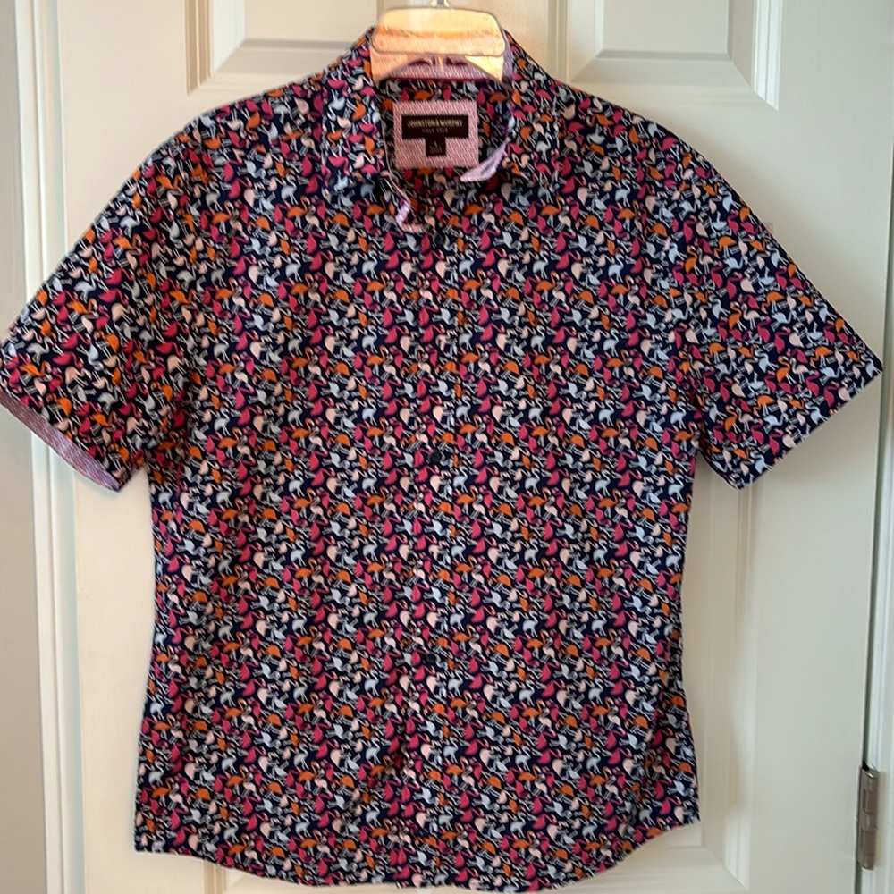 Johnston & Murphy men’s size small short sleeve shirt with flamingo print.